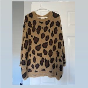 Tunic style leopard fuzzy sweater